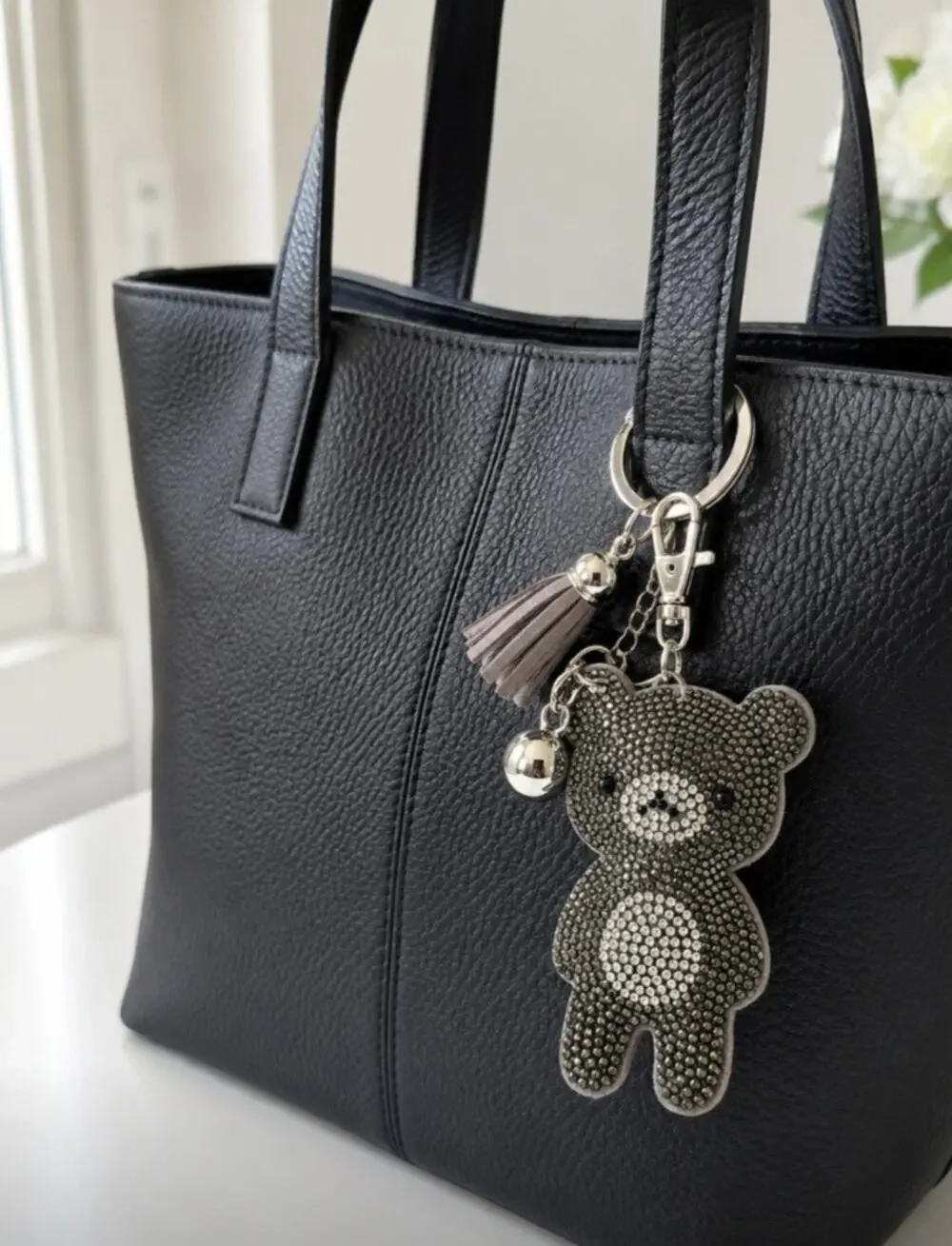 Gray Rhinestone Teddy Bear Bag Charm New
